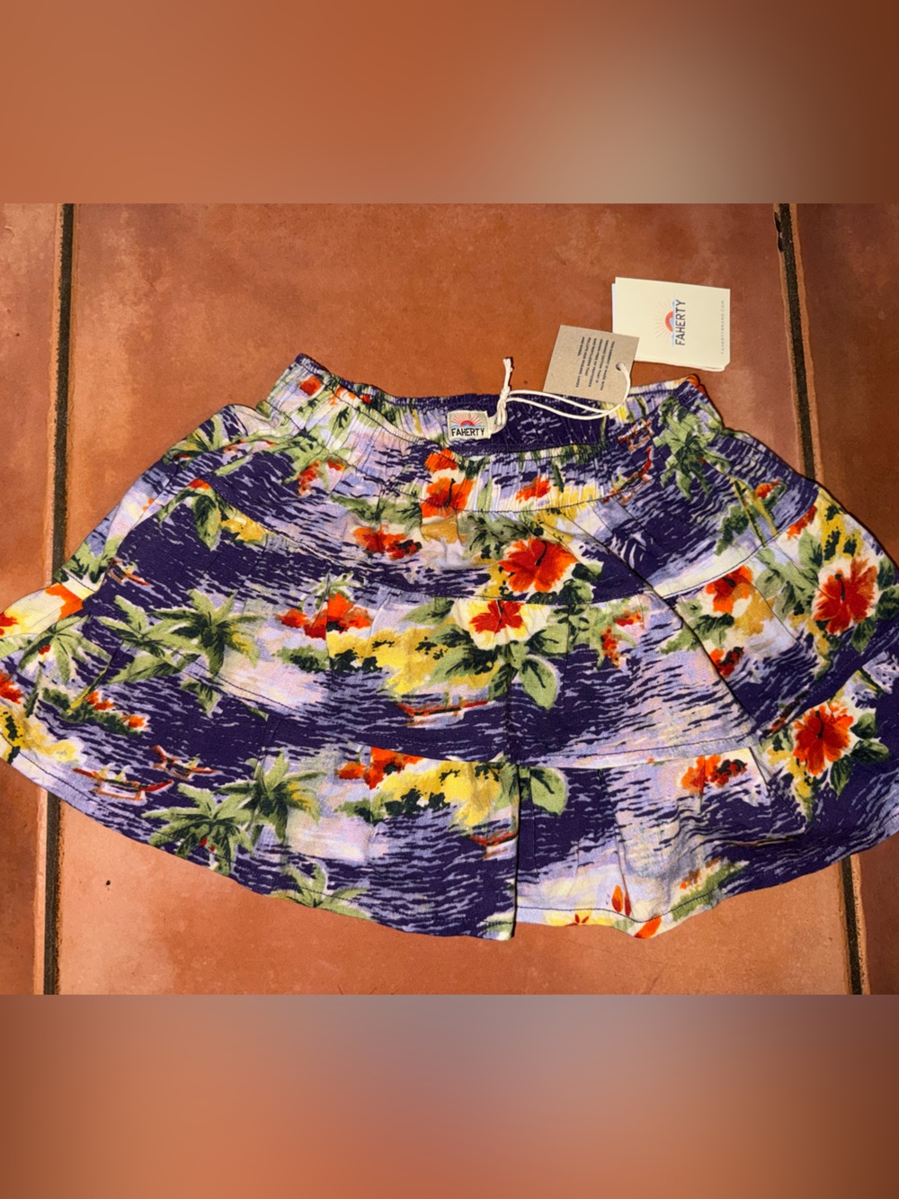 Faherty Purple Floral Tiered‎ Skirt with Yellow & Orange Accents